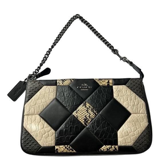 Coach Canyon Quilt Nolita Wristlet 24 in Exotic Embossed Leather Black - Picture 1 of 15